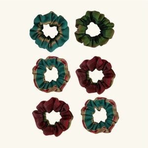 Set of 6 Green and Gold Scrunchies